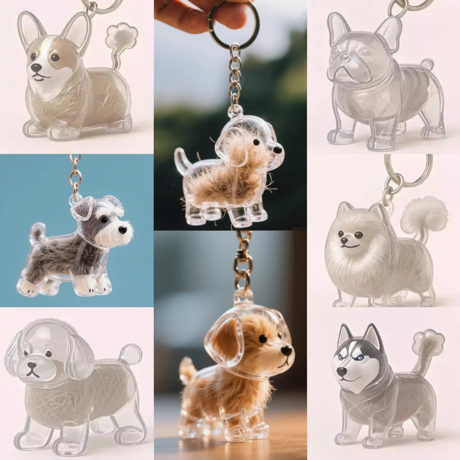 Dog hair transparent hair storage box cartoon pet bag hanging accessories fur ball capsule pendant keychain cute style