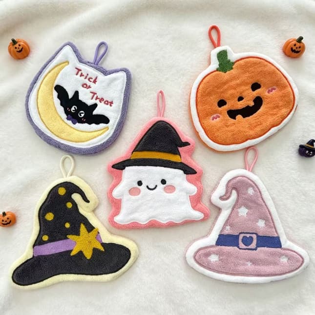 Halloween Pumpkin Ghost Hanging Coral Fleece Hand Towel Lint-Free Absorbent Bathroom Hanging Towel Gift