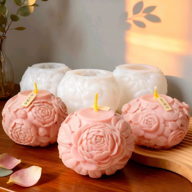 Large Flower Ball Candle Silicone Mold, DIY Handmade Soap, Rose Ball Aromatherapy Candle Mold