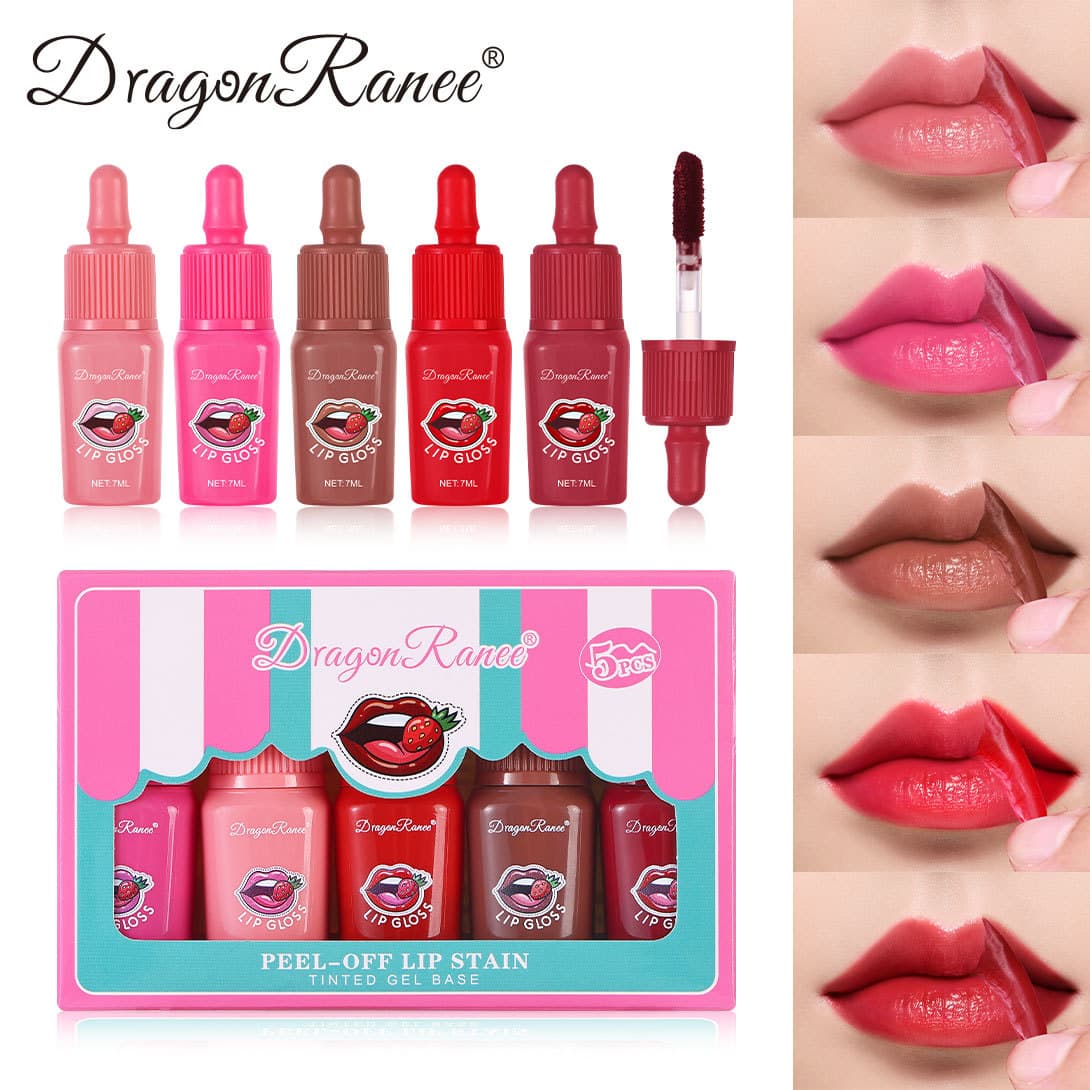 Cross-border Peel-off Matte Lip Gloss Peel-off Tint Lipstick Milk Bottle Long-lasting Peel-off Lip Color 5-piece Gift Set