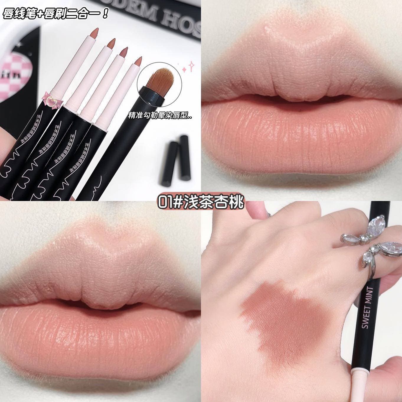 Sweetmint Lip Liner Pencil Dual-Ended with Lip Brush 2-in-1 Waterproof Long-Lasting Lip Contour Artist
