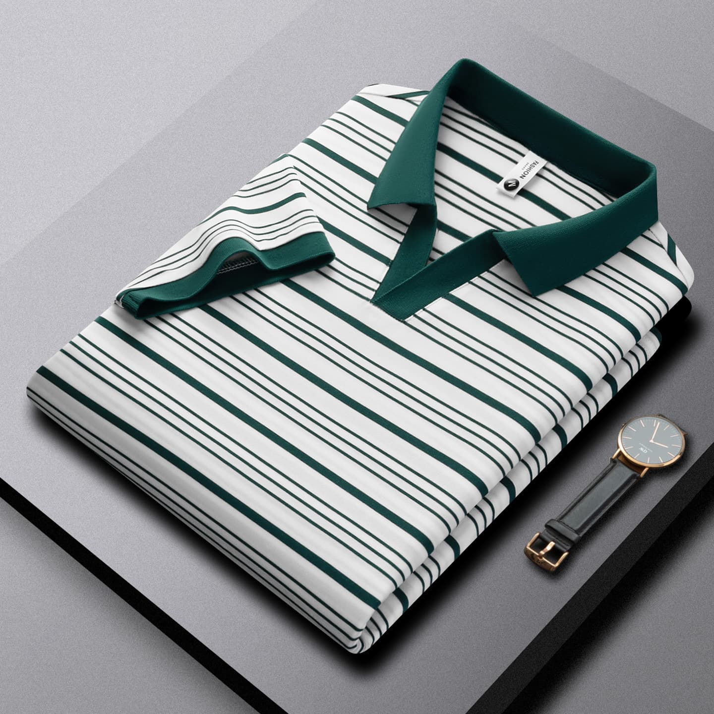 High-End Mid-Aged Short Sleeve T-Shirt Men Turn-Down Collar Striped Men's Polo Shirt Autumn Casual Men's T-Shirt Base Layer Cotton T