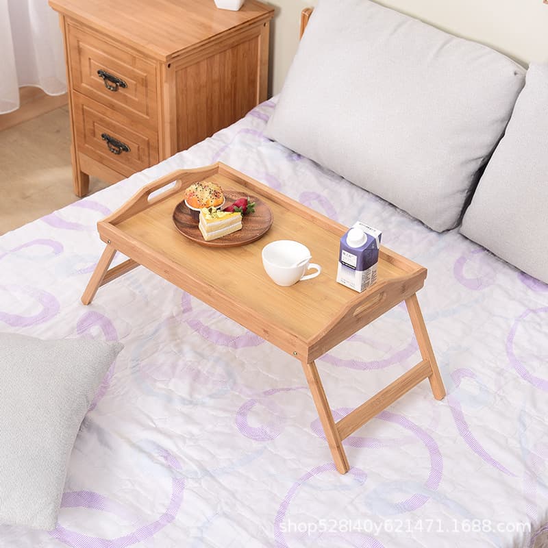 Bamboo Dorm Laptop Desk with Simple Tray, Bamboo Footed Tea Tray, Foldable Bedside Mini Dining Table