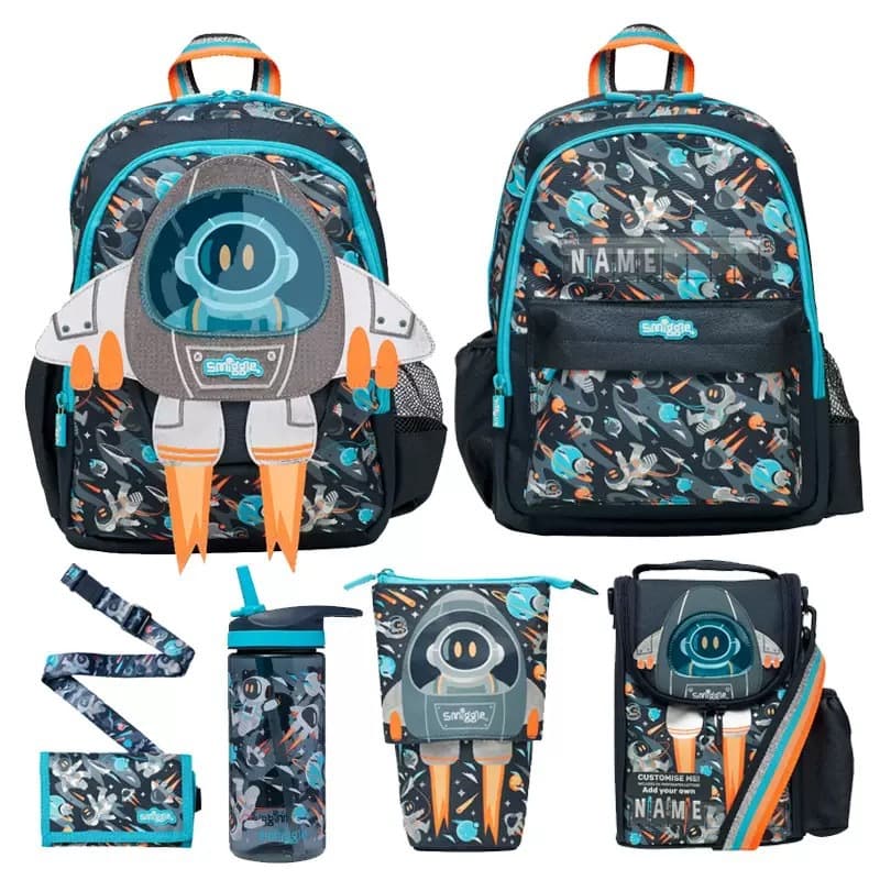 Australia Smiggle Astronaut Rocket Kids Backpack Large Capacity School Bag Pencil Case Lunch Bag Lunch Box Water Bottle