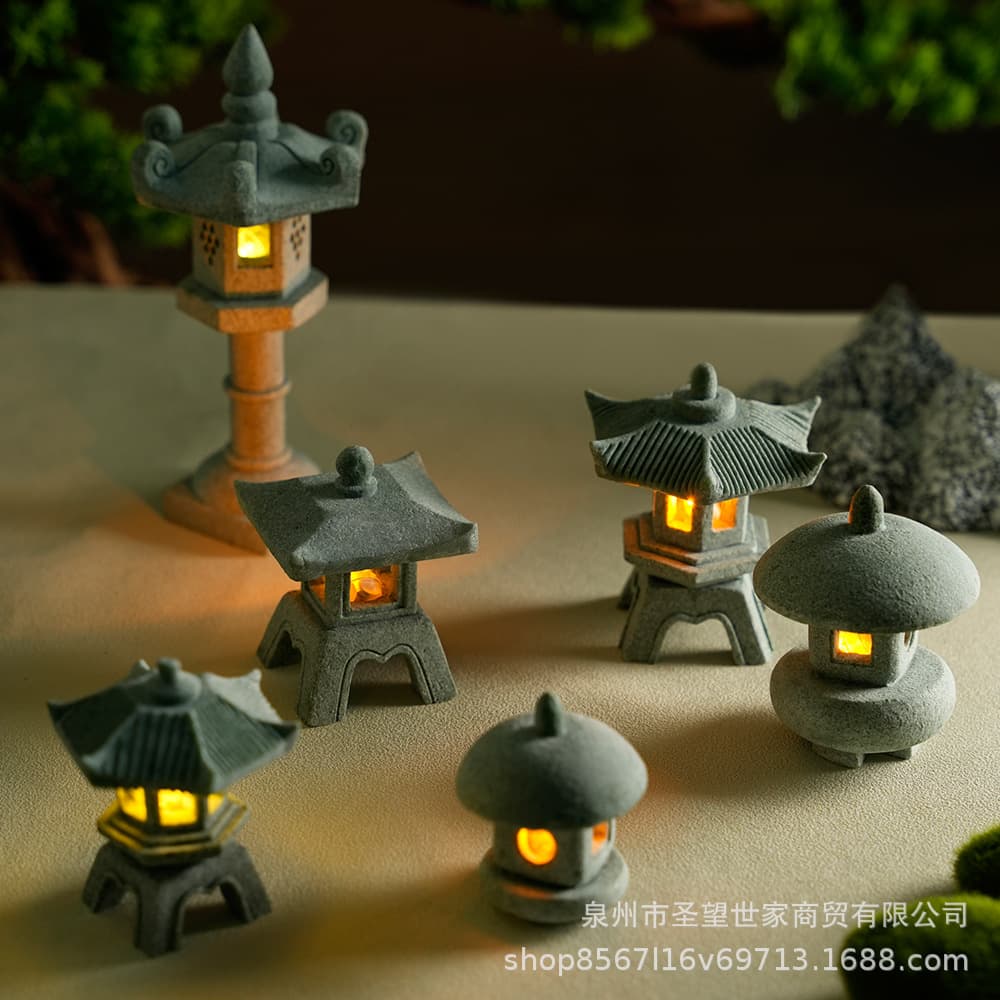 Chinese Ancient Style Stone Lantern Landscape Garden Miniature Ornament Bonsai Fish Tank Decor Japanese Desktop Zen