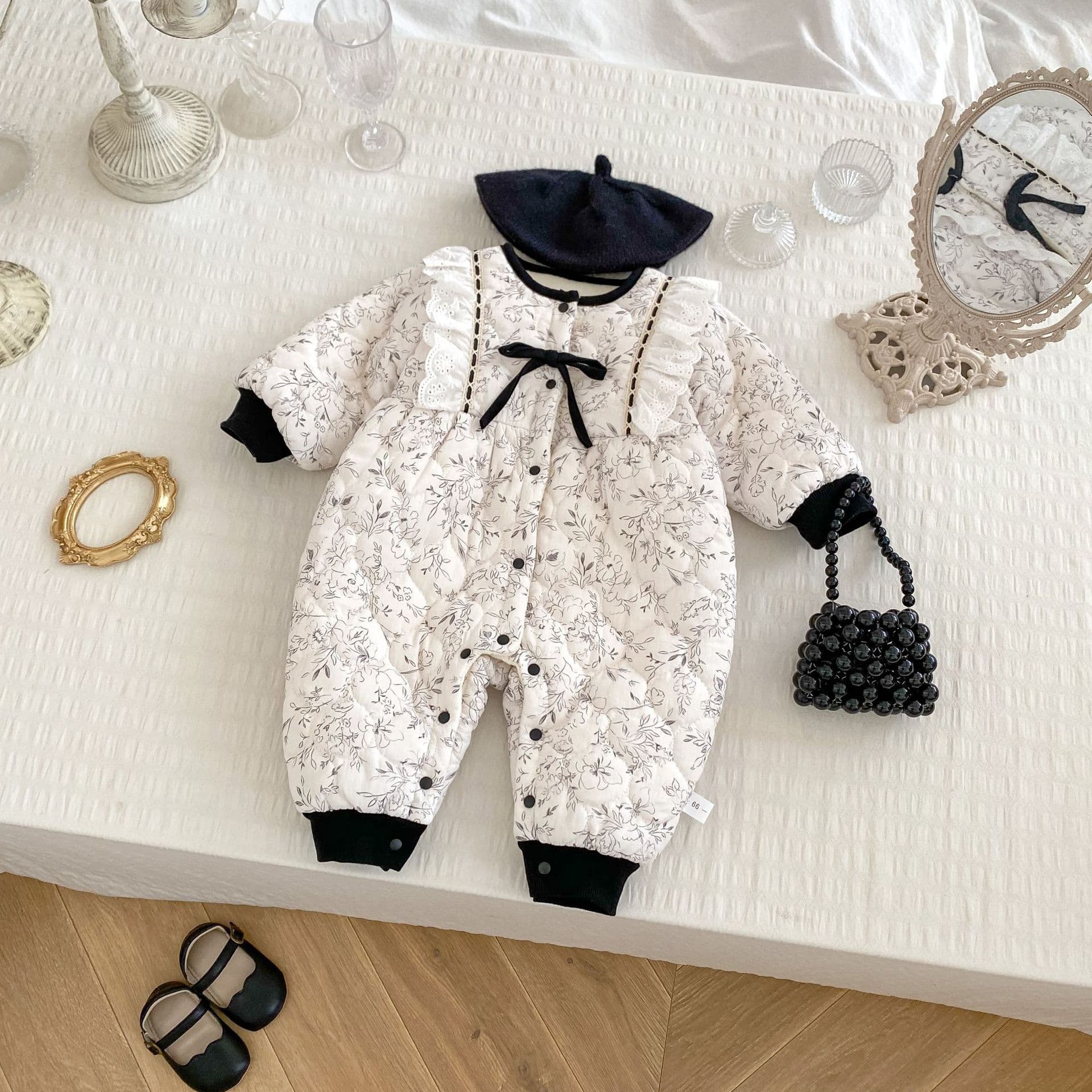New Baby Winter Romper Fashionable Toddler Quilted Jumpsuit Thick Warm Bow Cotton Outfit