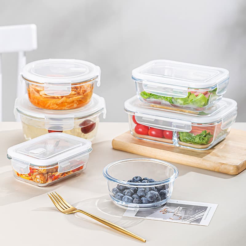Glass Fresh-Keeping Bowl, Lunch Box for Office Workers, Microwave and Oven Safe, Divided Student Food Container, Glass Lunch Box