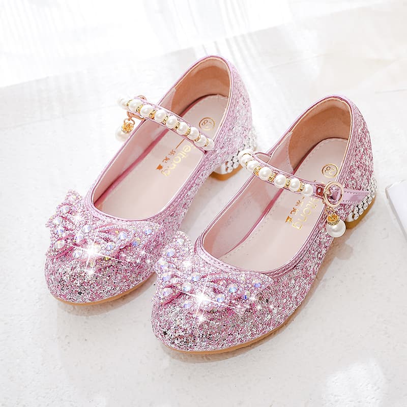 Girls' High Heels Pink Shoes Children's Catwalk Performance Shoes Rhinestone Shoes Elsa Princess Kids Shoes Spring and Autumn New Arrival