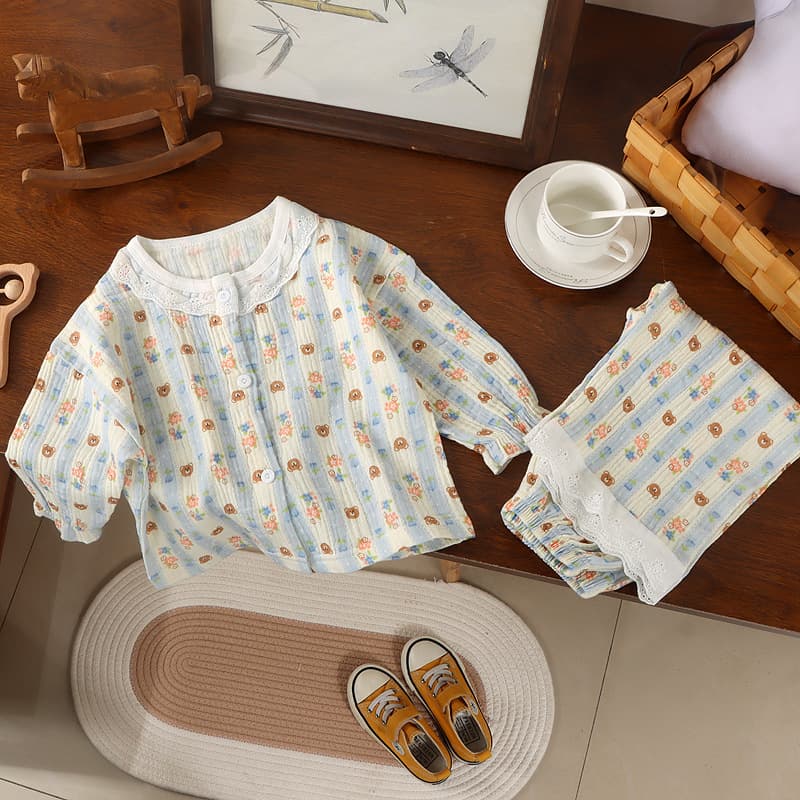 Pure Cotton Children's Sleepwear Set Sweat Absorbent Home Clothes Sleeveless Long Pants for Small Kids Baby Comfortable Nightwear