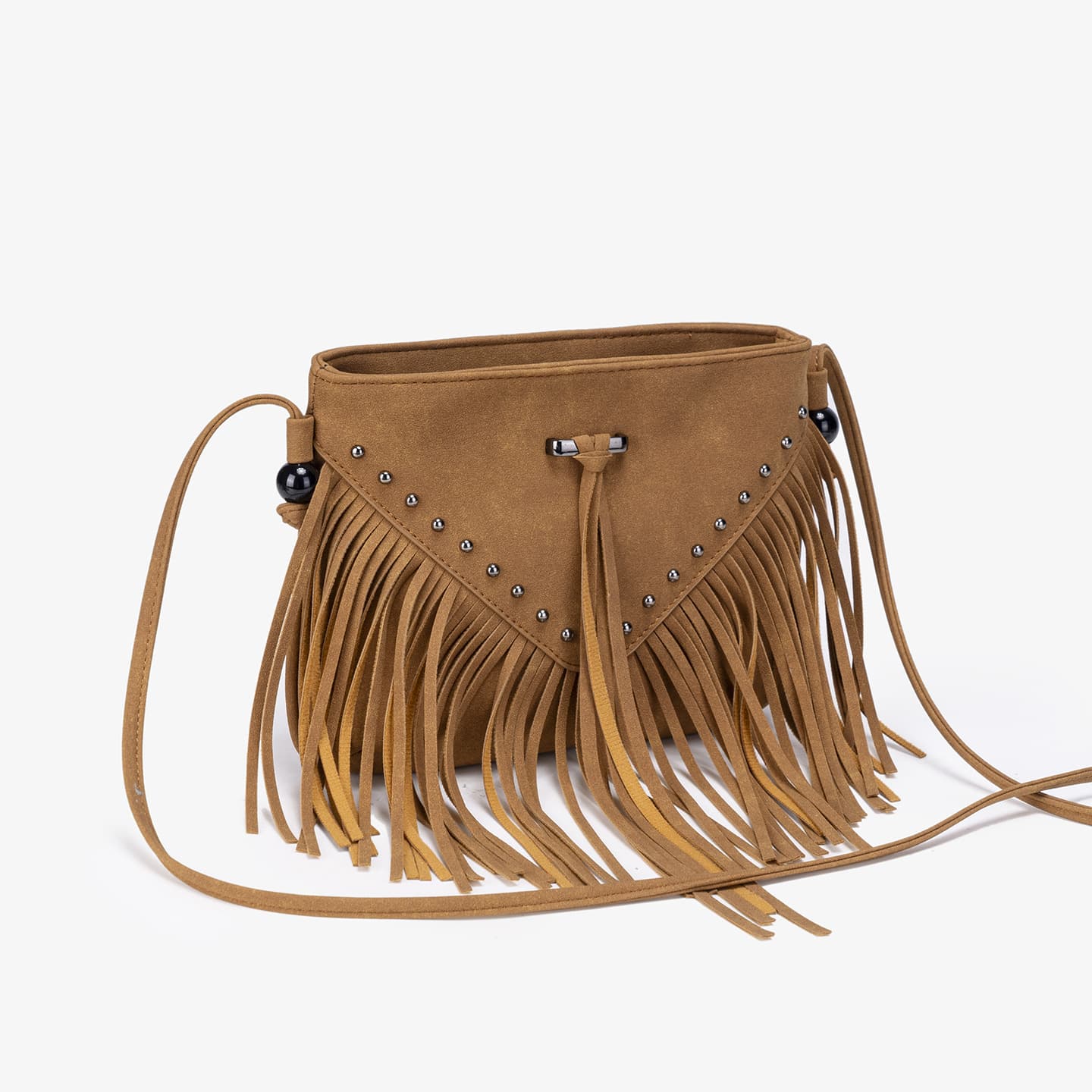 2026 retro brown matte texture tassel shoulder bag with personality rivets trendy and cool crossbody square bag can be shipped in one piece