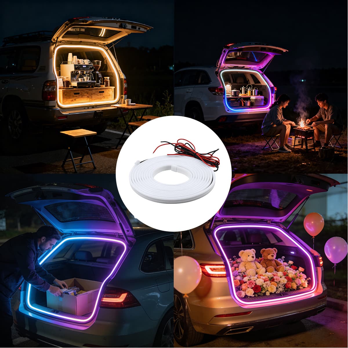 New APP controls RGB car trunk atmosphere light, tailgate LED light strip, camping stall tail box lighting