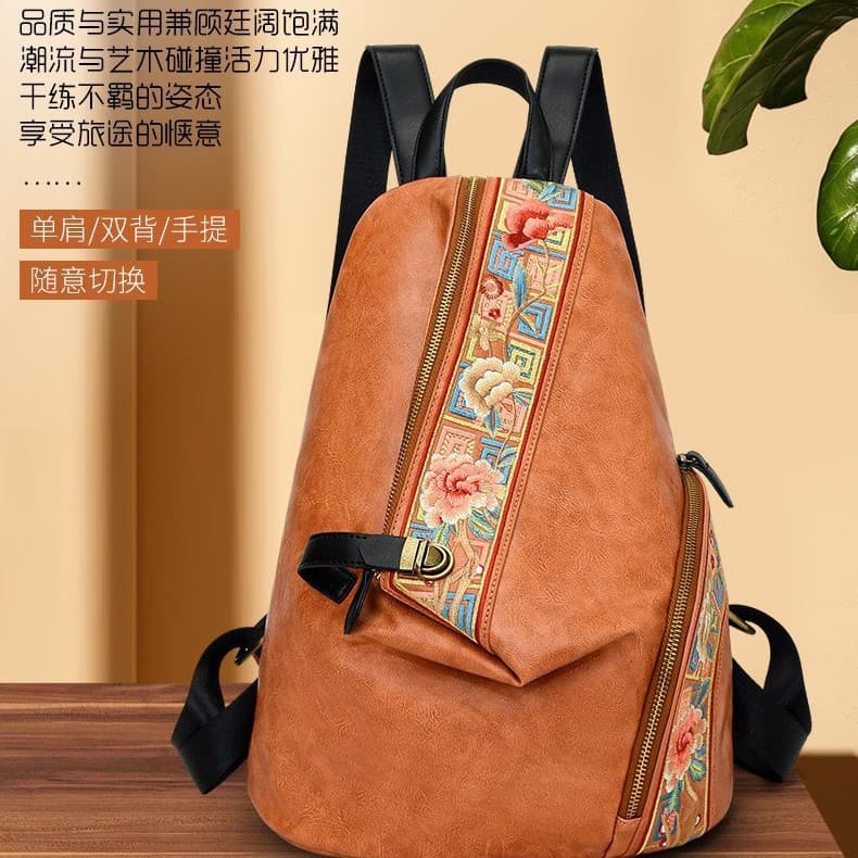 Backpack Chinese Style 26 Retro Embroidered New Style Young Light Luxury Backpack Large Capacity Mom Style Women Travel