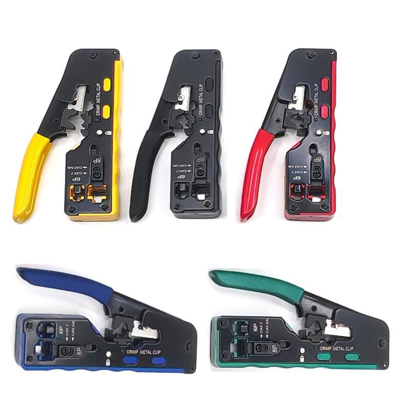 Cat7 Pass-Through Crimping Tool, RJ45 Pass-Through Crimper for Cat5/6/7, Multi-Function Cutting, Crimping, and Stripping Pliers for 6P/8P Connectors
