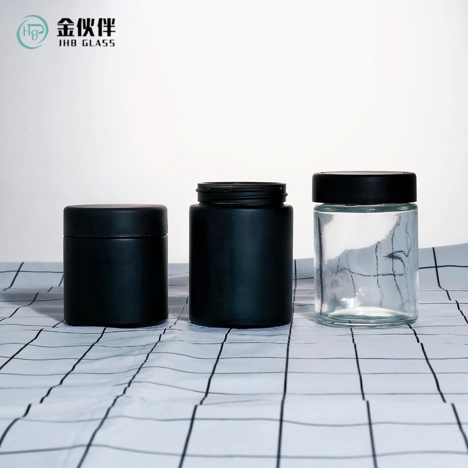 Glass Cannabis Jar Matte Frosted Glass Container with Child-Resistant Press-and-Twist Cap Black Cream Jar Wide Mouth Dispensing Bottle