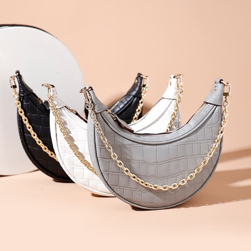 European and American Underarm Single Shoulder Bag Women Chain Moon Bag Mini Fashionable Women's Bag Trendy Versatile Crocodile Texture Light Luxury Crossbody Bag