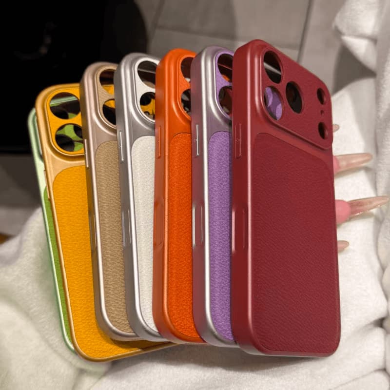 High-value autumn/winter case with lychee leather texture, suitable for Apple iPhone 17 Pro Max and iPhone 16, simple design.