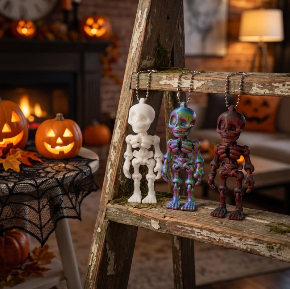 Cross-border Best-selling 3D Printed Toy Skeleton Figure Halloween Skeleton Keychain Ornament Fun Decoration