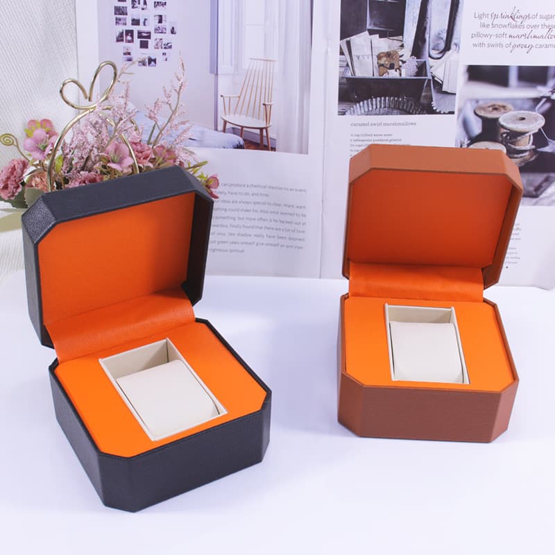 New Octagonal Lychee Pattern PU Leather Watch Box, Mechanical Watch Smart Watch Light Luxury Gift Box, Flip-Top Watch Box in Stock