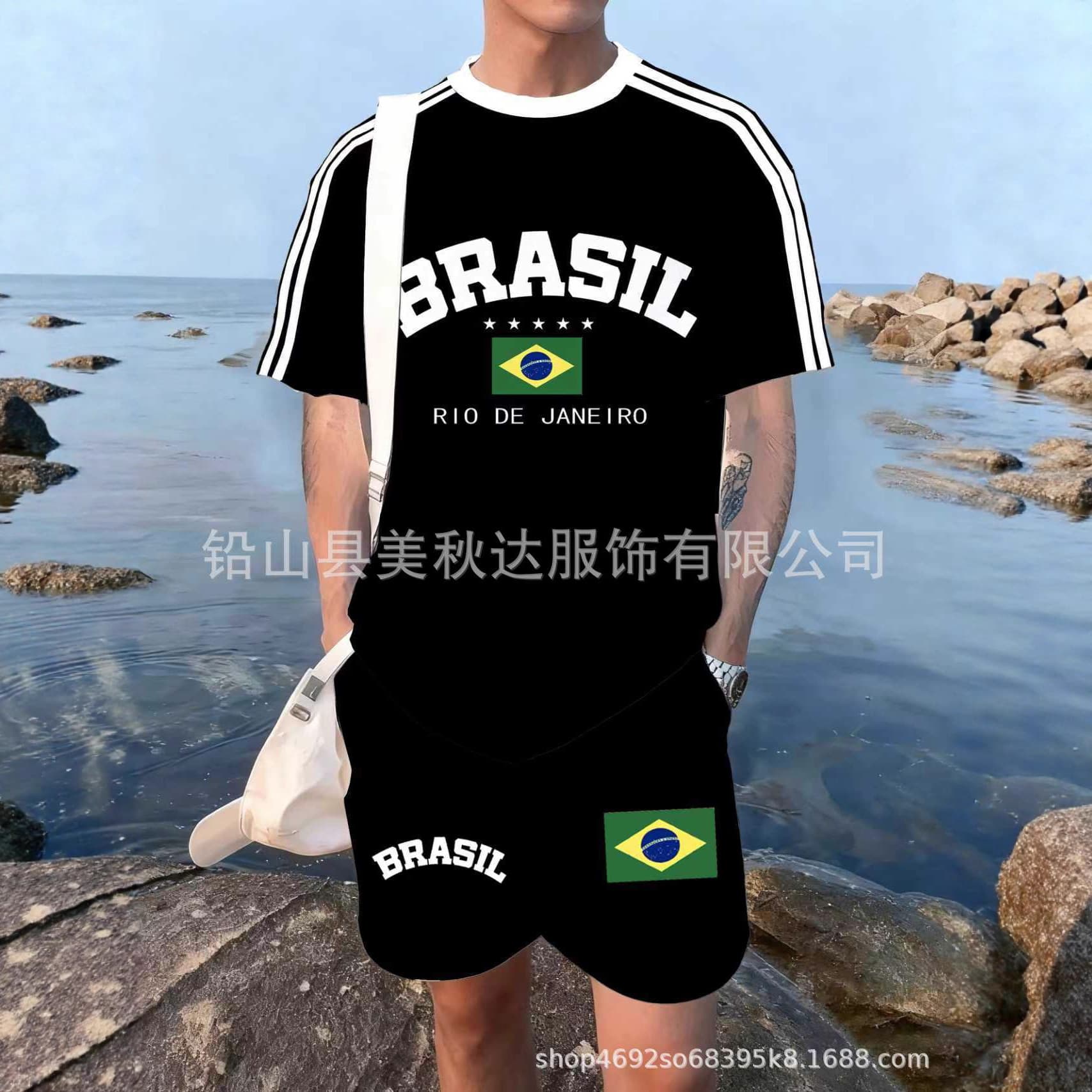European and American Style New Men's Short Sleeve Top Trendy 3D Men's Clothing Loose Comfortable T-Shirt and Shorts Set Wholesale