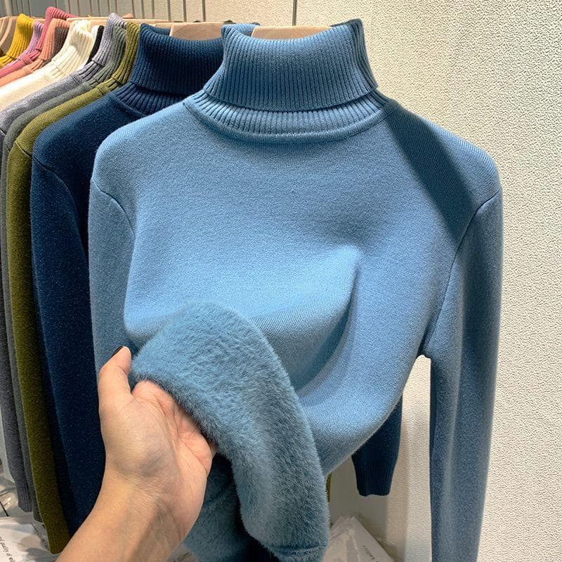 Women's High Neck Sweater Fleece Lined Thickened 2026 Autumn Winter New One-Piece Mink Fur Inner Top Base Layer Shirt Women's Winter Thick