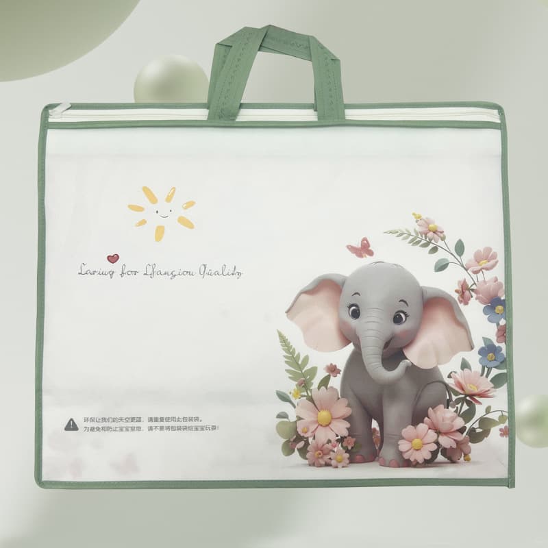 Elephant Colorful 44*37*10 Tote Zippered Summer Cool Blanket Quilt Storage Bag High Aesthetics Transparent Window Children's Wear