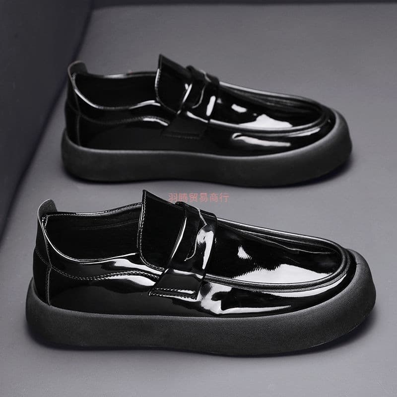 Men's casual leather shoes, summer slip-on, non-slip, soft leather, lightweight, large toe, British style, business work shoes, black low-top.