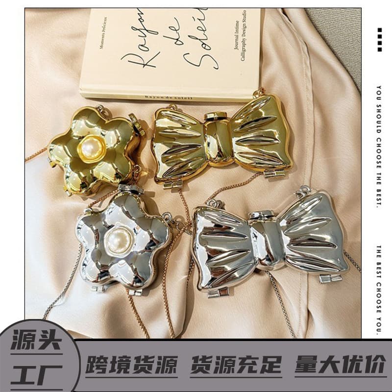 2025 New Crossbody Evening Bag Acrylic Bag Glossy Pearl Flower Bow Mini Bag Lipstick Bag