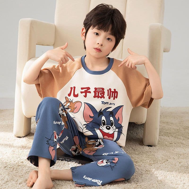 Boys' Summer Pajamas Set Short Sleeve Loose Fit Cartoon Kids Sleepwear for Toddler and Youth