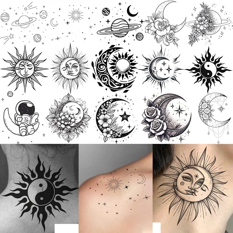 Cross-border New Moon and Sun Series Tattoo Water Transfer Hand Back Sticker Amazon Tattoo Sticker European and American Tattoo