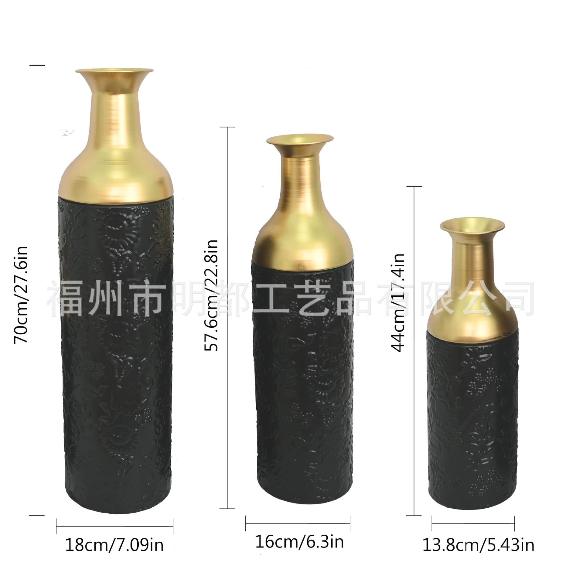 European Retro Vase Ornament Black Gold Relief Living Room Decoration Sample Room Vase Home Decor