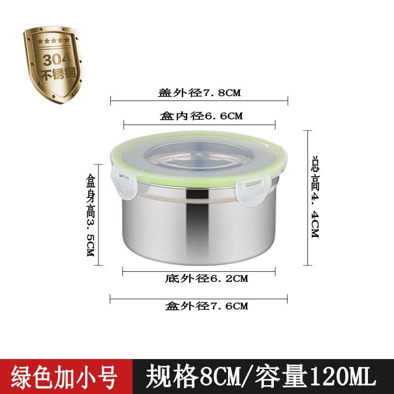304 Stainless Steel Food Storage Container with Lid, Round Bento Box for Refrigerator, Kitchen Fresh-Keeping Bowl