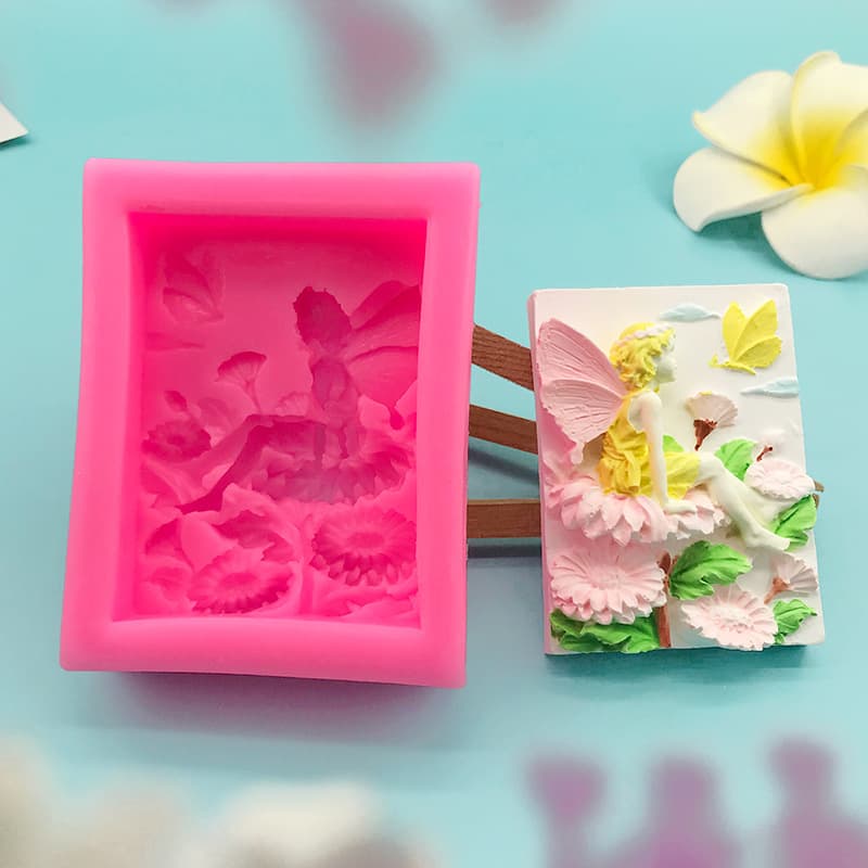 Angel Girl Sitting on Flower Silicone Mold Cake Mold Handmade Soap Mold Plaster Decoration Mold