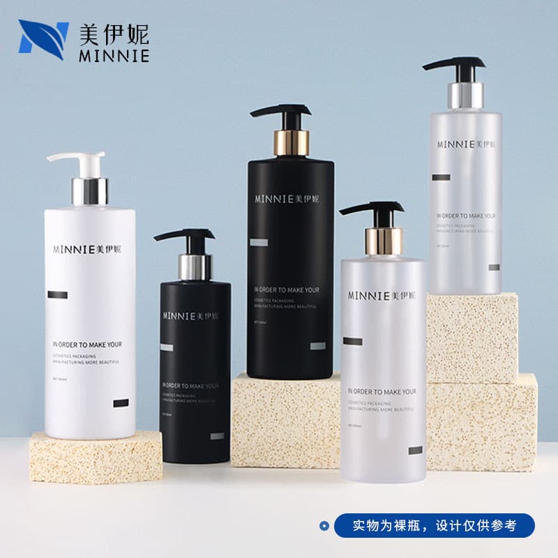 In stock flat shoulder black pump 300ml body wash bottle premium plastic 500ml shampoo bottle