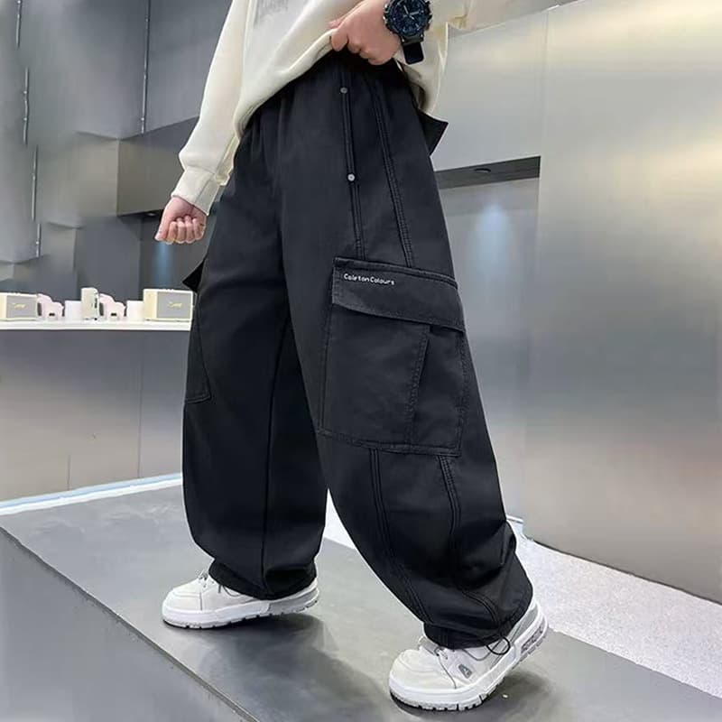 Boys' Pants 2026 New Style Mid-Large Kids Loose Leg Long Pants Handsome Boy Cargo Pants Relaxed Straight Casual Pure Cotton