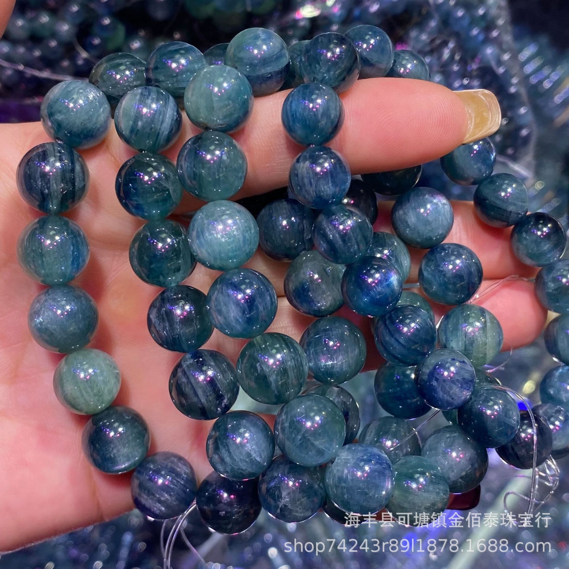 Natural blue-green crystal bead bracelet, ice-like blue-green crystal single circle bracelet, brightly colored, factory direct sales, cross-border best-selling