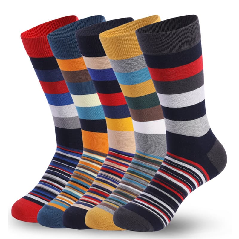 Men's Cross-Border Spring/Summer Large Size Classic Color Mid-Calf Socks, Thick and Thin Striped Style, Long Socks, Geometric Trendy Socks Wholesale