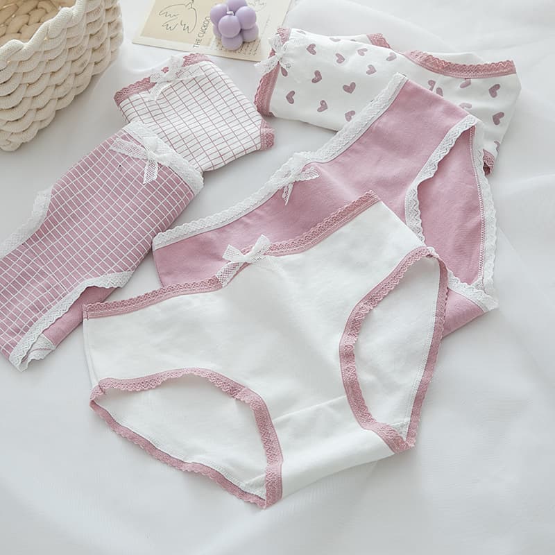 Women's Cotton Underwear New Mid-Rise Japanese Style Purple Heart Panties Teenager Triangle Briefs