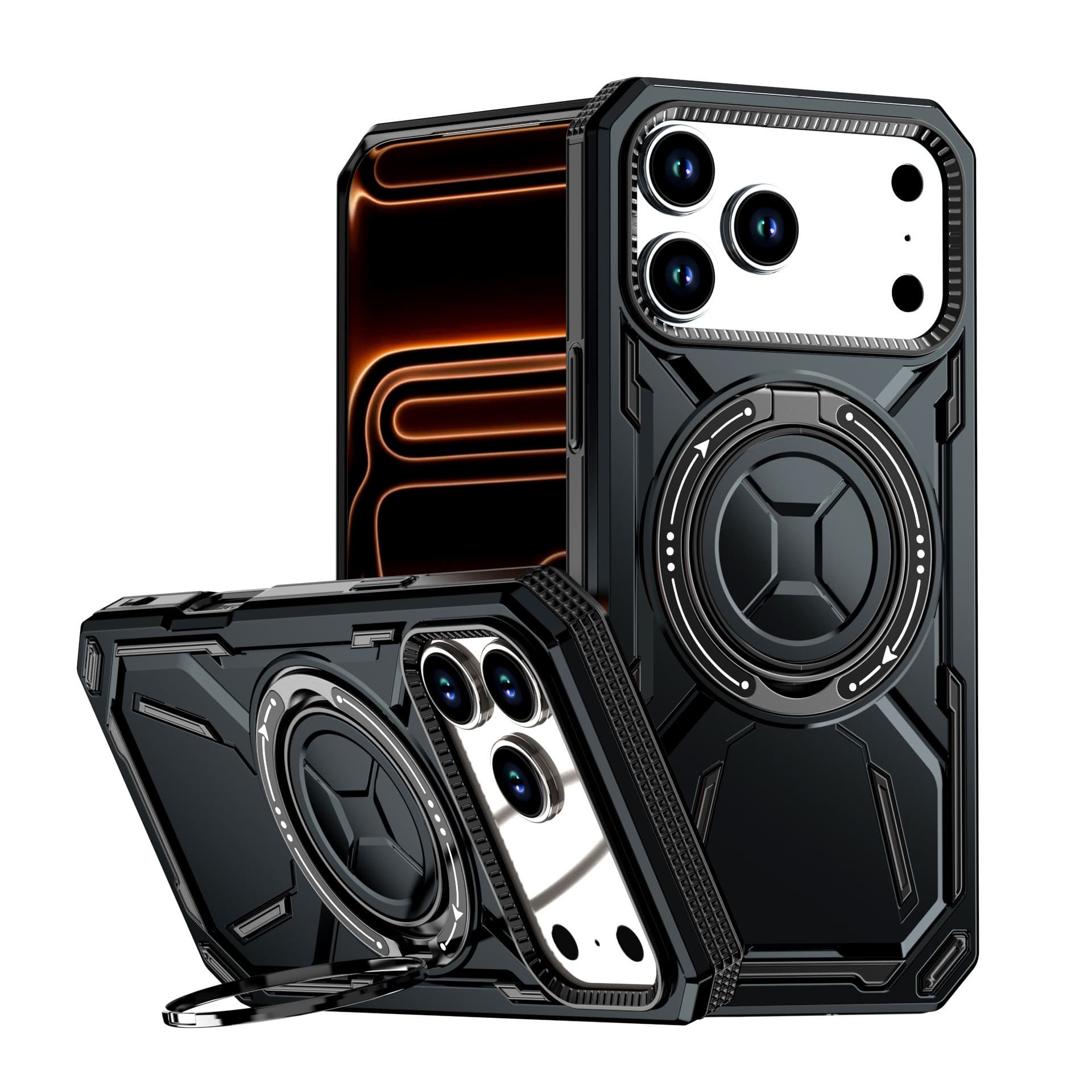 Compatible with iPhone 17 Pro Max Second Generation Golden Armor Case, Magnetic Bracket Full Coverage Protective Case for Apple 16, 14
