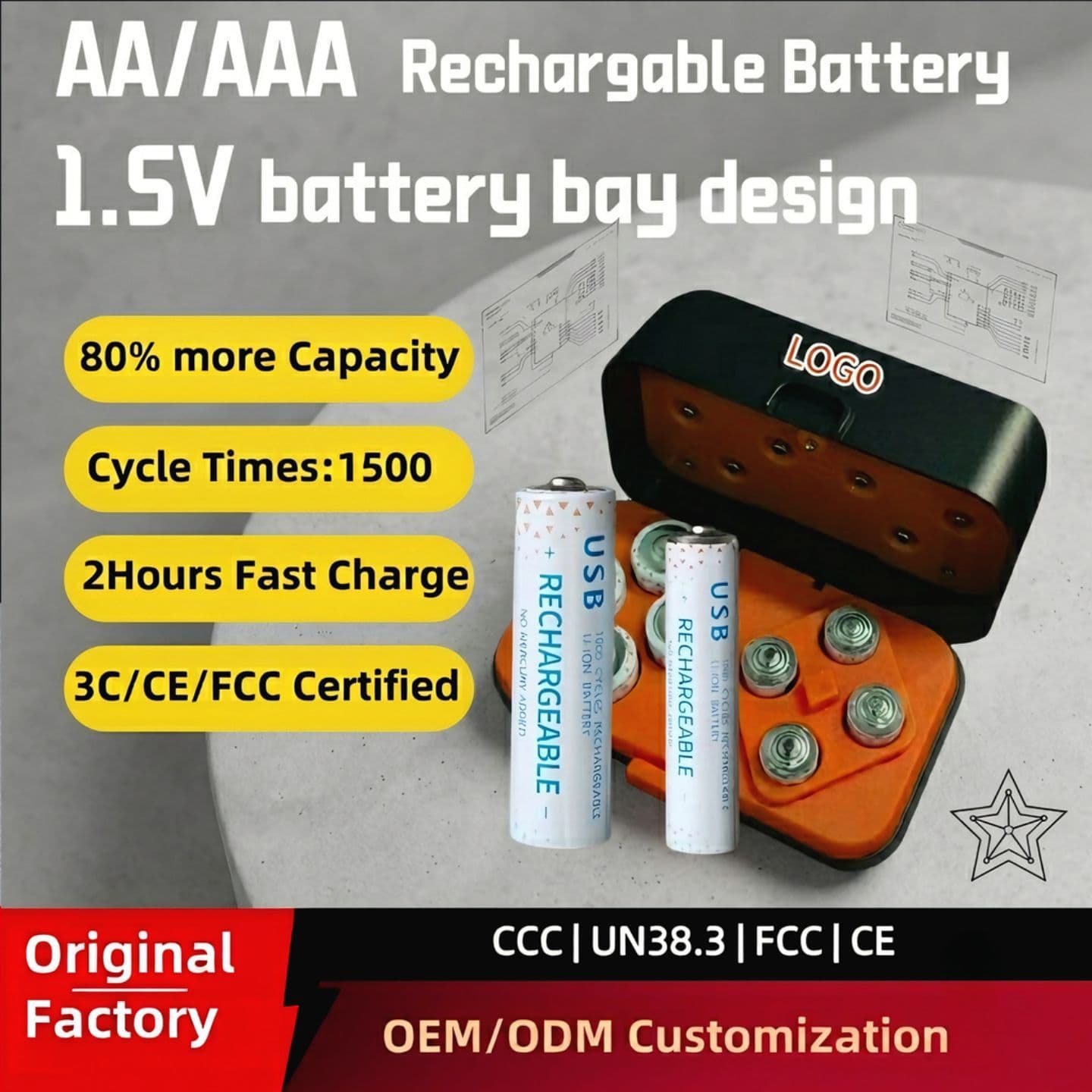AA/AAA 1.5V USB-C Rechargeable Battery for Lock Mouse Mic