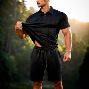 New Summer Men's Short Sleeve Polo + Beach Shorts Set Printed Sportswear Fashion Two-Piece Set
