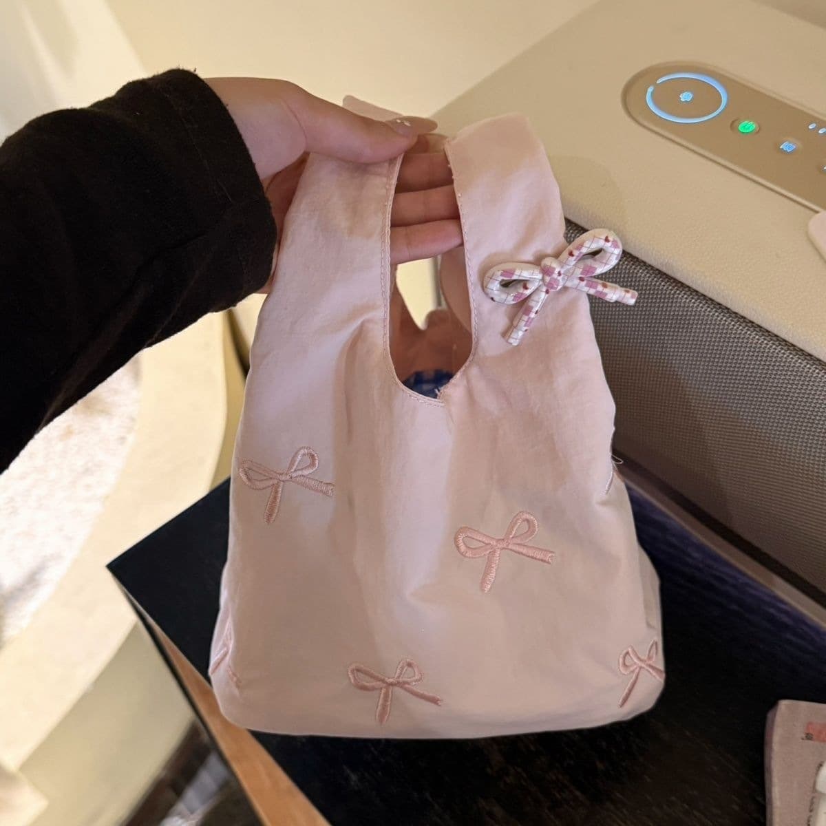 Ins-Style Pink Bow Embroidered Handbag, Lightweight Storage, Niche Design, Portable Small Cloth Bag for Women, D18