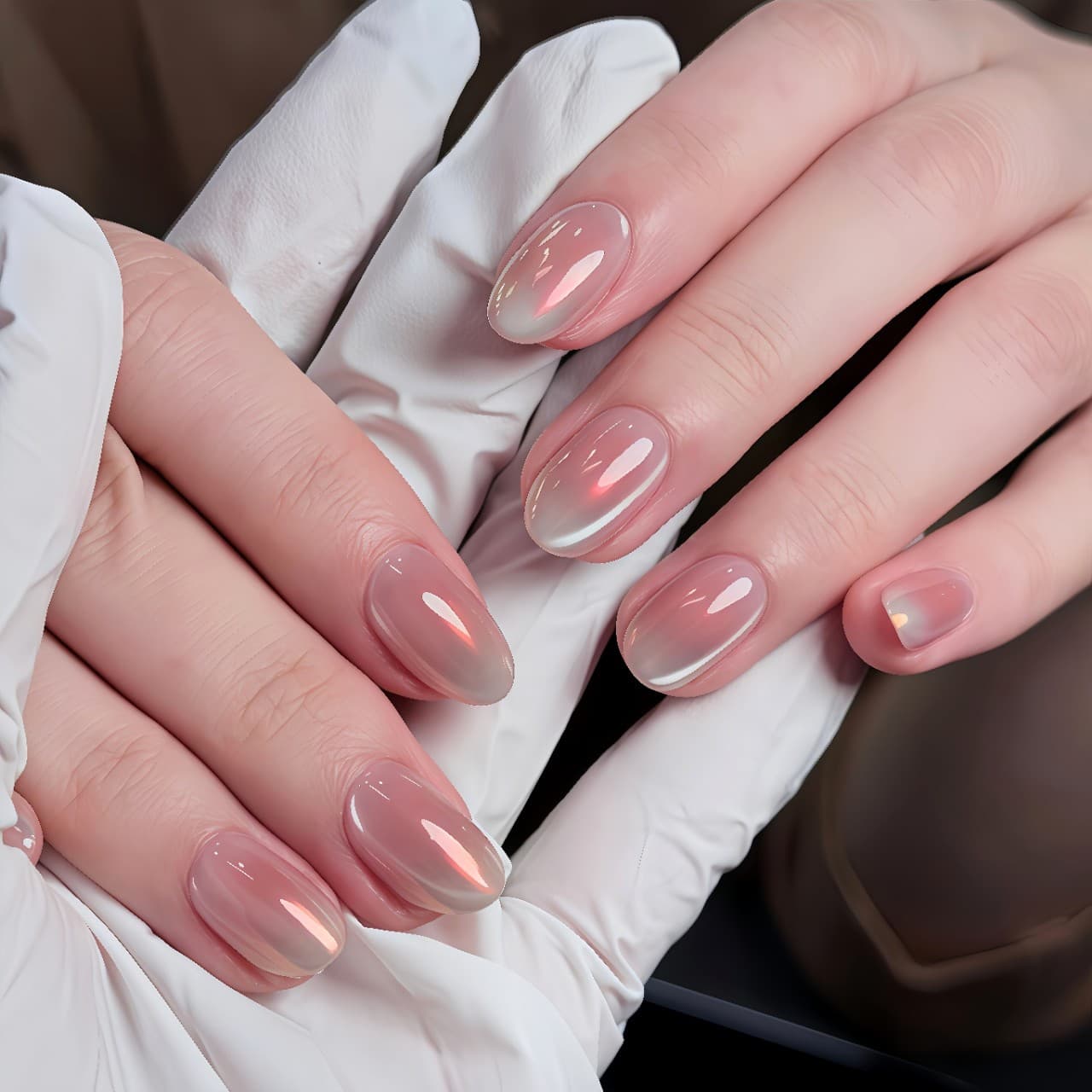 [Bubble Nail Art] Clear Pink-Blue Gradient Hailey Aurora Cat Eye Gentle Minimalist High-End Handmade Wearable Nails