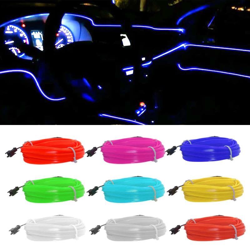 Car Interior Cold Light Fiber Optic Atmosphere Decorative Light 1m 3m 5m Clip-on Fiber Optic Light Strip 9 Colors