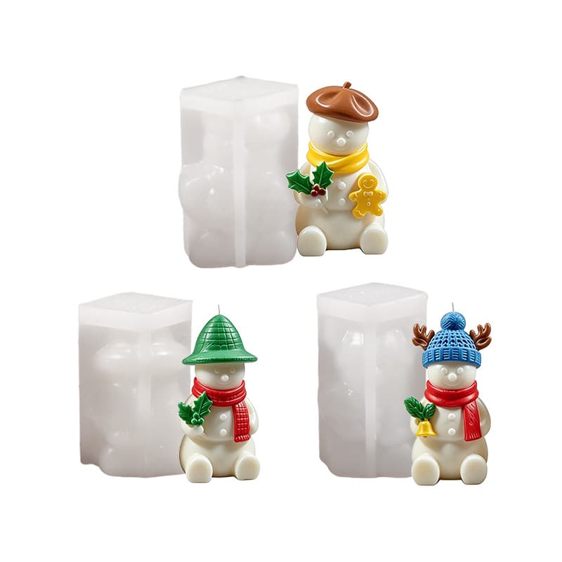 Christmas Scented Candle Silicone Mold DIY 3D Holly Gingerbread Man Hat Snowman Plaster Epoxy Resin Mold