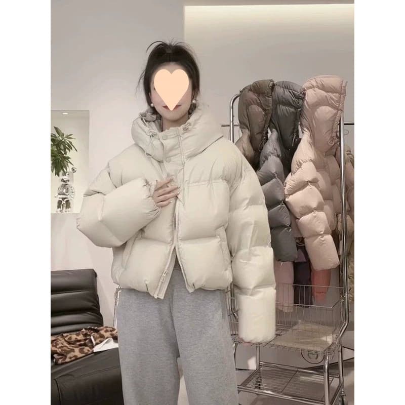 Short Down Jacket for Women 2025 New Korean Style Petite High-Waist Thick Loose Puffer Coat White Duck Down Winter Outerwear