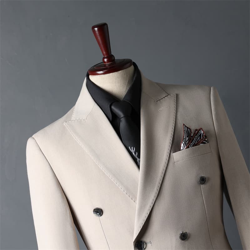 Apricot Double-Breasted Korean-Style Groom Suit 2024 Autumn New Casual Korean-Style Groomsmen Suit Wedding Suit for Men