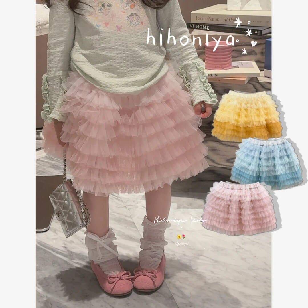 Girls Spring and Summer Skirt 2026 New Children's Korean Gradient Mesh Tulle Puffy Cake Skirt Girl Princess Short Skirt