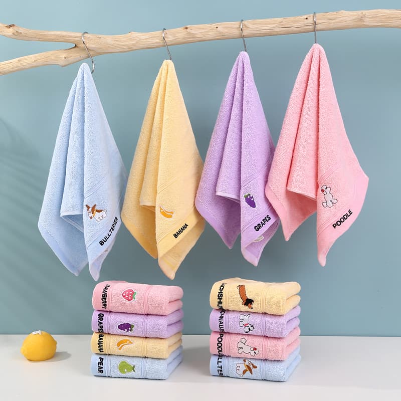 Factory Wholesale Pure Cotton Kids Towel Soft Absorbent Baby Face Towel Cute Cartoon Fruit Children Towel Cross-Border Product