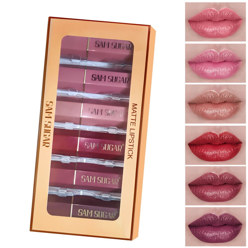 SAM SUGAR matte pearlescent lipstick set, long lasting and easy to color velvet moisturizing lipstick makeup cross-border