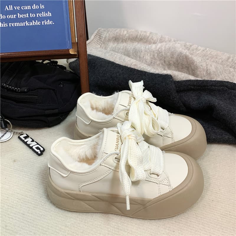Thick sole warm sneakers women's versatile fleece-lined white shoes 2024 winter Korean style niche ins women's shoes Yuanbo 1737